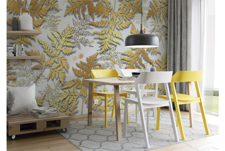 Фотообои «Золотые листья папоротника» в интерьере