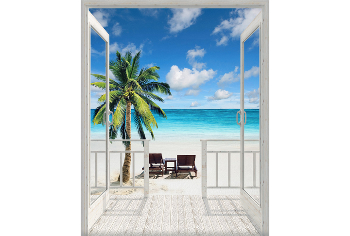 Фотообои «Веранда с видом на морской пляж»