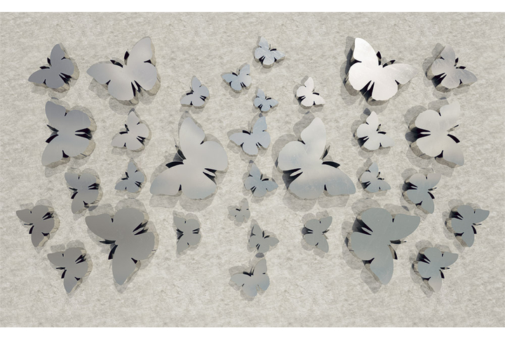 Фотообои «Серебряные бабочки на бетоне»