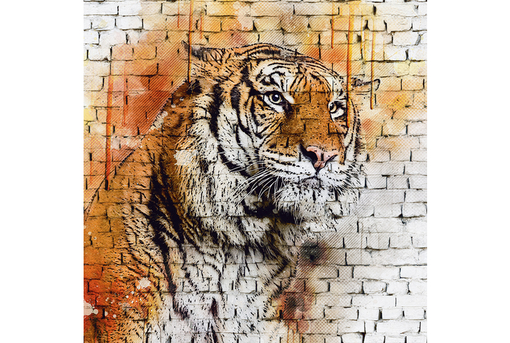 Фотообои «Тигр, граффити на кирпиче, лофт»