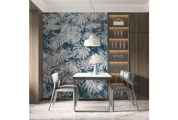 Фотообои «Монстера и геометрия» в интерьере