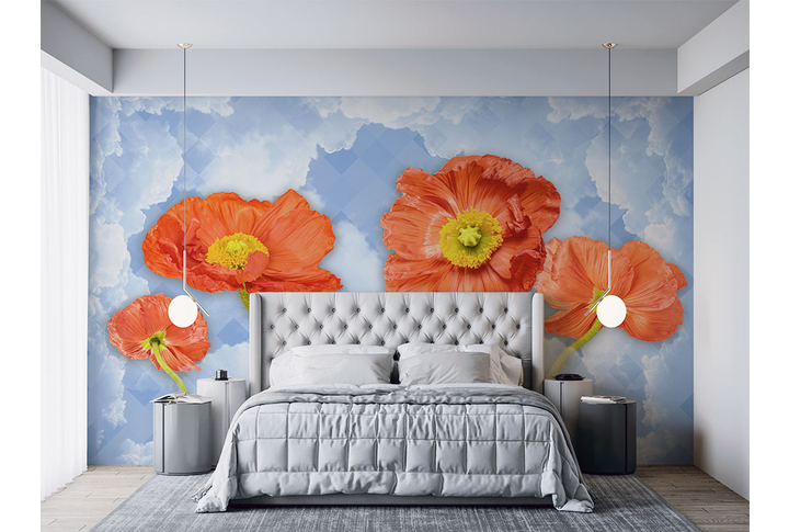 Фотообои «Маки и облака» в интерьере