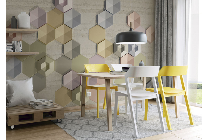 Фотообои «Геометрия на бетонной стене» в интерьере