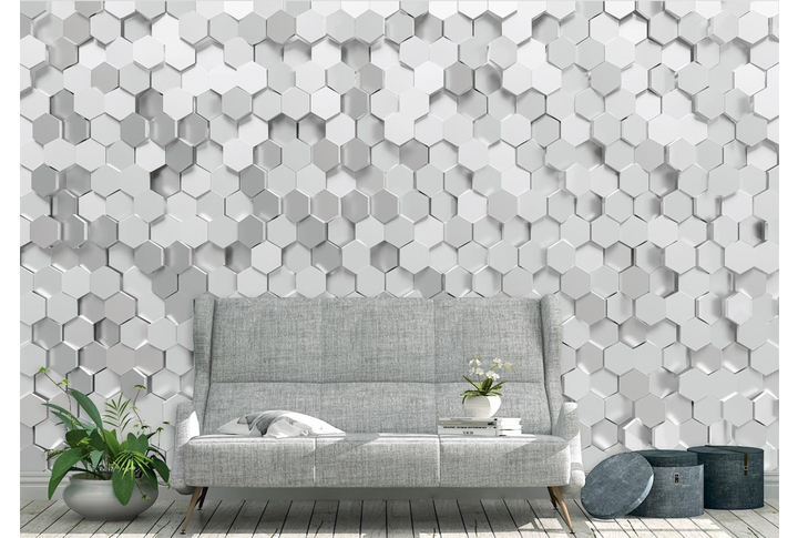 Фотообои «Серебряная стереометрия» в интерьере