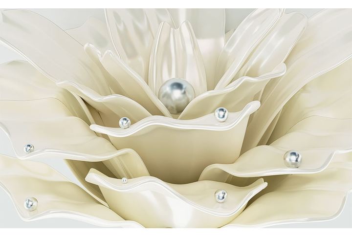 Фотообои «Объемный цветок с жемчугом»