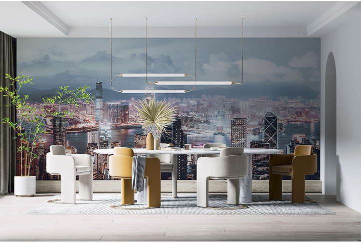 Фотообои «Панорама ночного города Гонконга» в интерьере