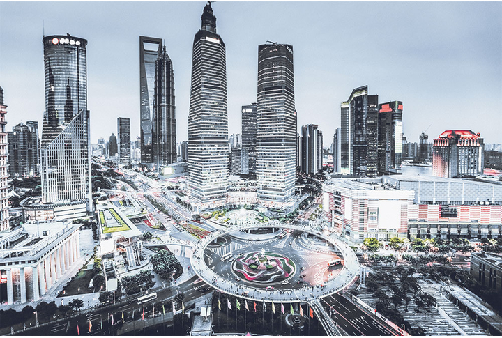 Фотообои «Ночной город Шанхай в черно-белых тонах»