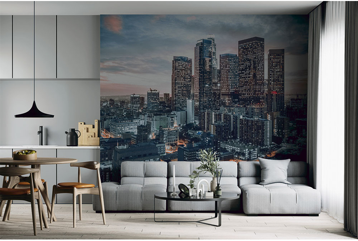 Фотообои «Закат над городом Лос-Анджелес» в интерьере