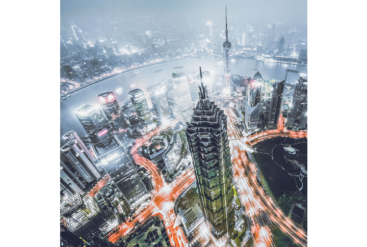 Фотообои «Над ночным городом Шанхай»