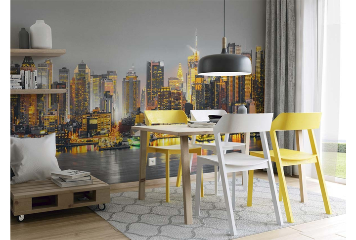 Фотообои «Нью-Йорк в золотых огнях» в интерьере