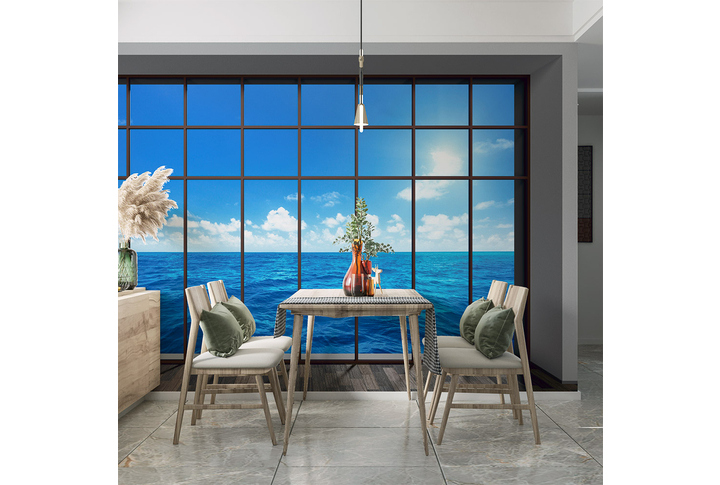 Фотообои «Вид из окна на море» в интерьере