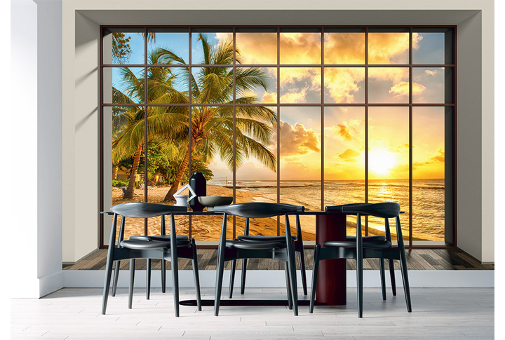 Фотообои «Окно с видом на пляж» в интерьере