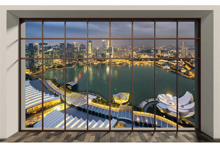 Фотообои «Панорамное окно на ночной Сингапур»