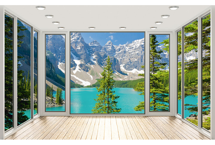 Фотообои «Вид из окна на пейзаж с горами»