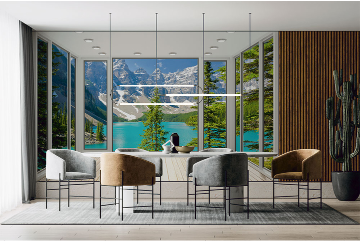 Фотообои «Вид из окна на пейзаж с горами» в интерьере