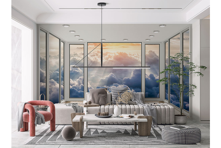 Фотообои «Окно в облаках» в интерьере