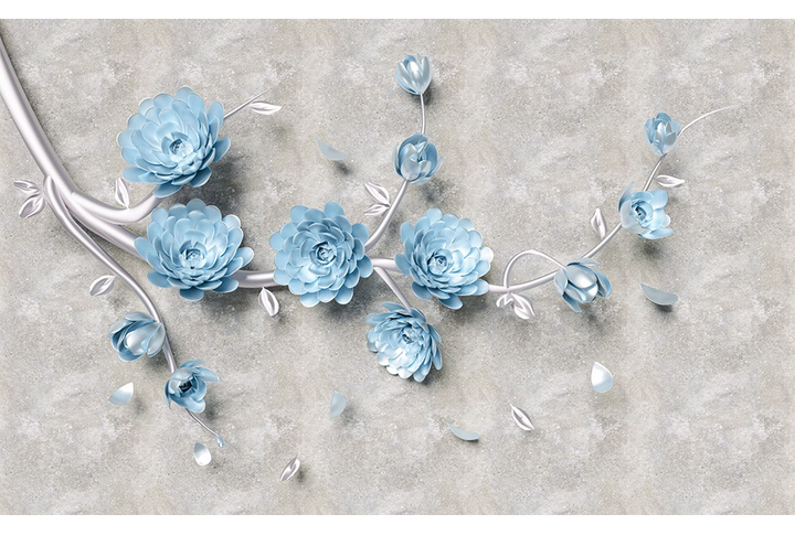 Фотообои «Серебряная ветка с цветами»