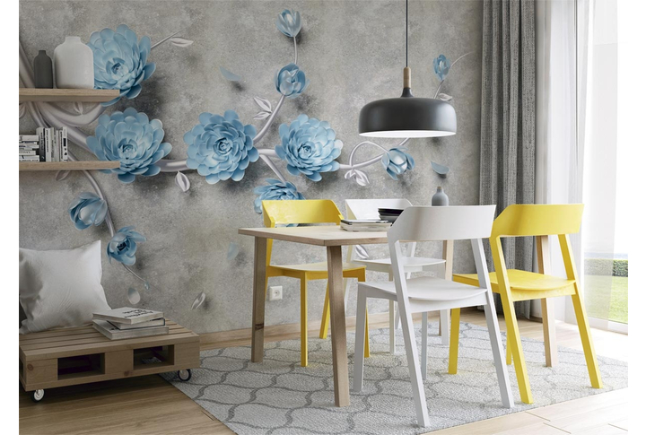 Фотообои «Серебряная ветка с цветами» в интерьере