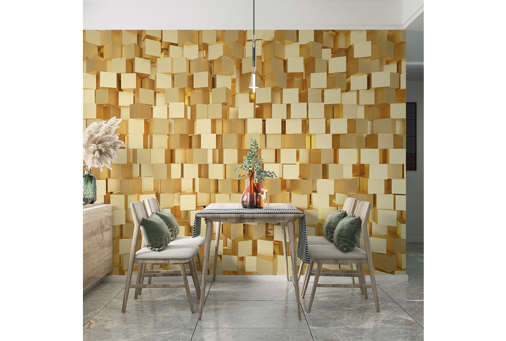 Фотообои «Золотые кубы» в интерьере