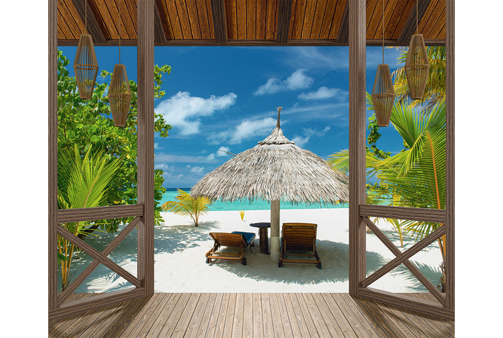 Фотообои «Веранда у берега моря на тропическом острове»