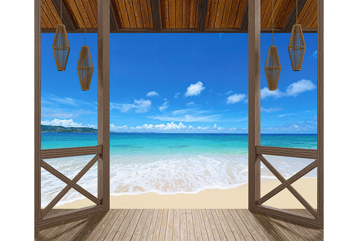 Фотообои «Терраса на деревянной веранде у берега моря»