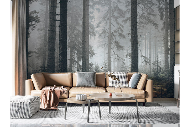 Фотообои «Таинственный лес в тумане» в интерьере