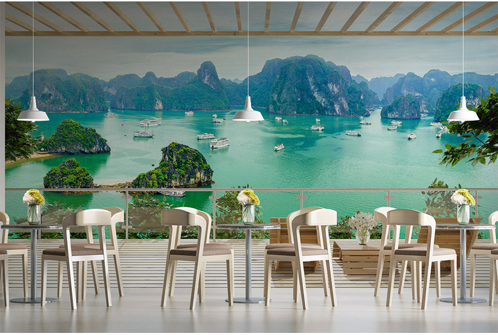 Фотообои «Терраса с видом на озеро» в интерьере