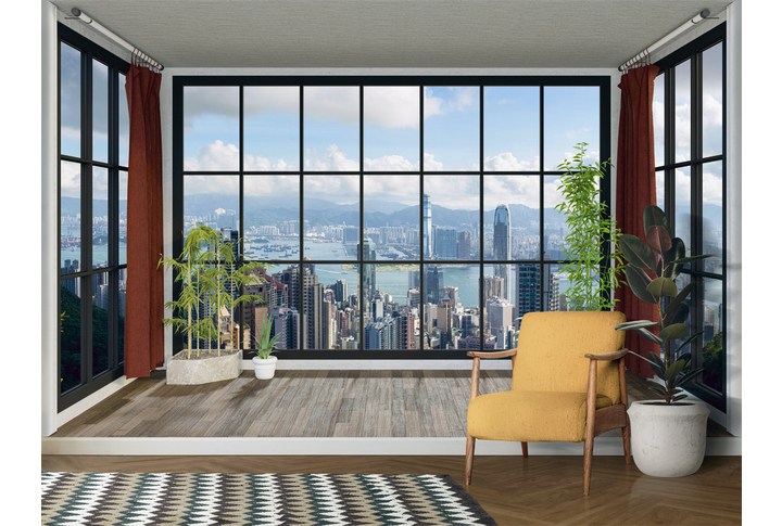 Фотообои «Окно с видом на Гонконг» в интерьере