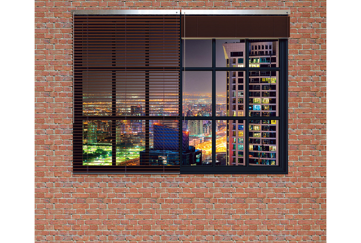 Фотообои «Окно на кирпичной стене с видом на Дубай, в стиле лофт»