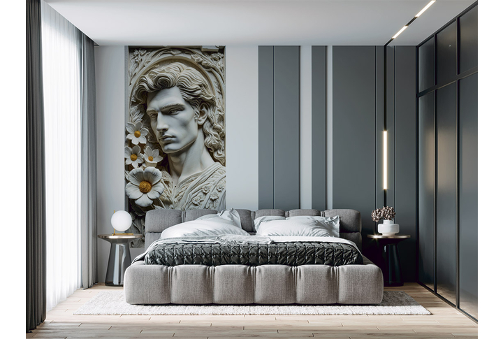 Фотообои «Мужчина под лепнину 3Д» в интерьере