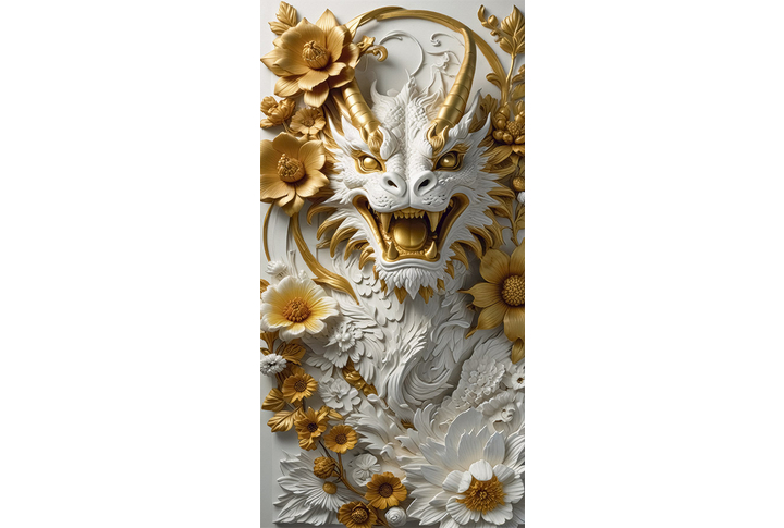 Фотообои «Барельеф Китайский дракон в золоте»