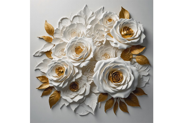 Фотообои «Барельеф с розами в золоте»