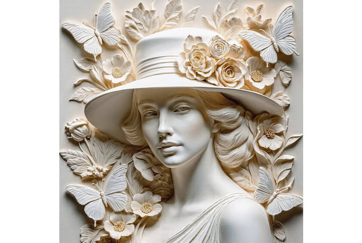 Фотообои «Барельеф 3Д женщина в шляпе»