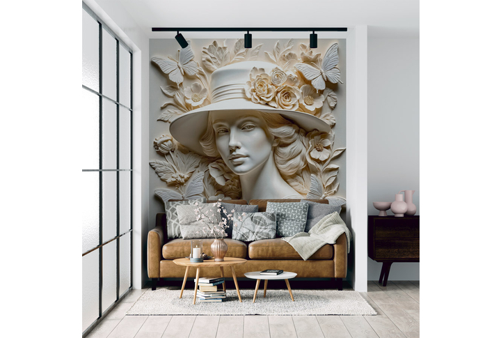 Фотообои «Барельеф 3Д женщина в шляпе» в интерьере