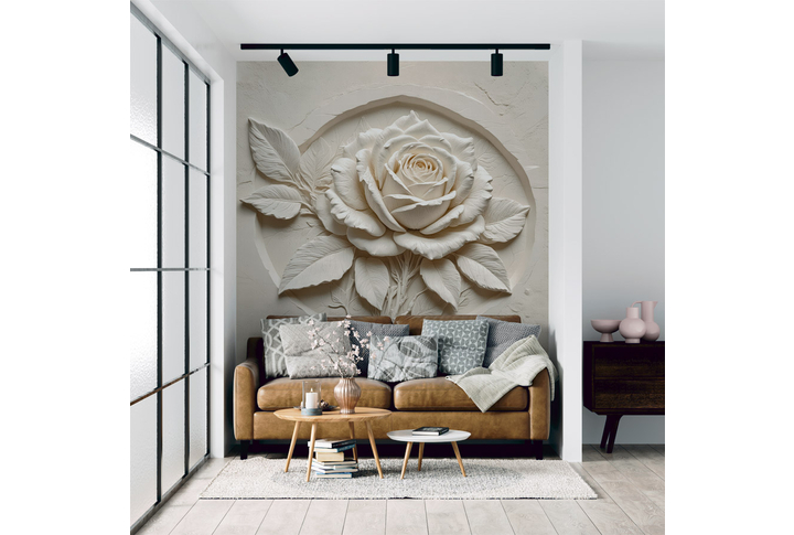 Фотообои «Каменная роза на штукатурке» в интерьере