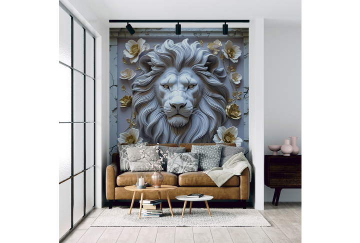 Фотообои «Лев под старый барельеф» в интерьере
