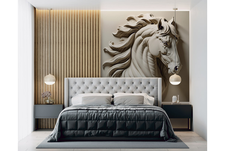 Фотообои «Барельеф Лошадь 3Д» в интерьере