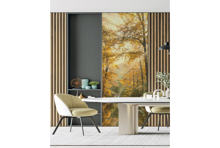 Фотообои «Осенний лес в утренней дымке» в интерьере