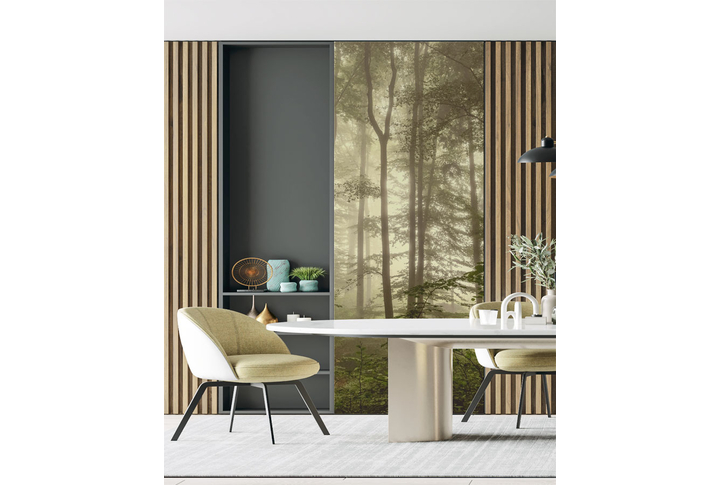 Фотообои «Лес в солнечном тумане» в интерьере