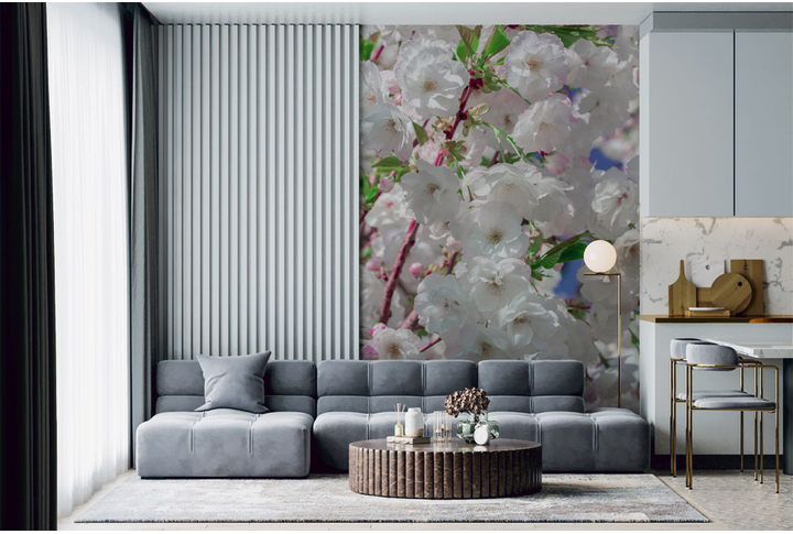 Фотообои «Нежные цветы сакуры» в интерьере