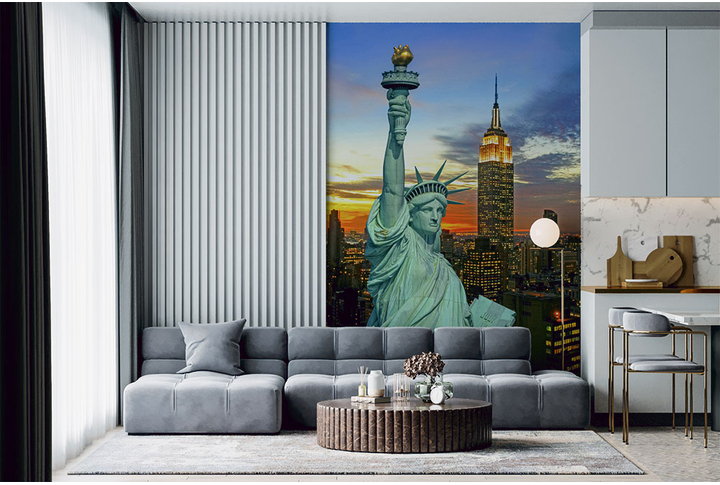 Фотообои «Город Нью-Йорк, статуя свободы» в интерьере
