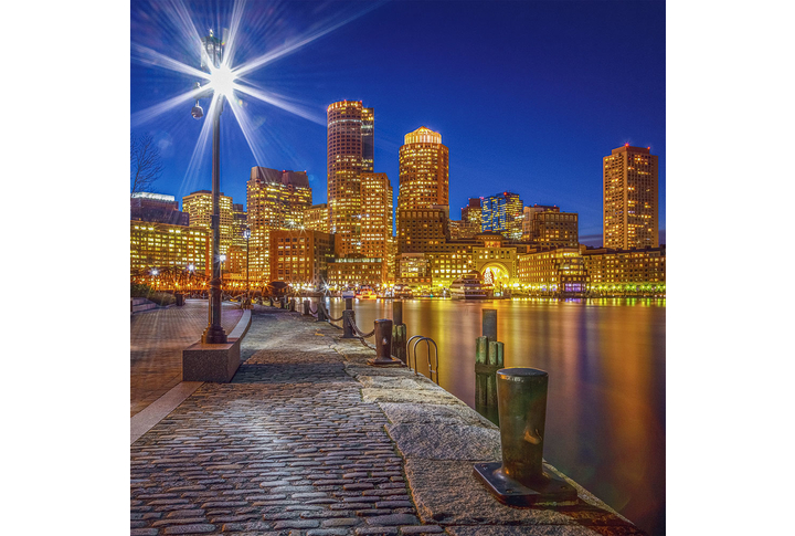 Фотообои «Ночной город Бостон, фонарь на улице»