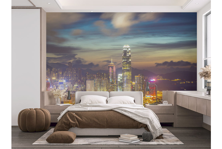 Фотообои «Ночной город вдали, Гонконг» в интерьере