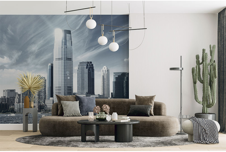 Фотообои «Нью-Йорк - город будущего в черно-белом» в интерьере