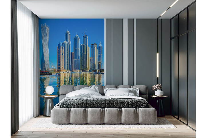 Фотообои «Набережная с видом на небоскребы города Дубай» в интерьере