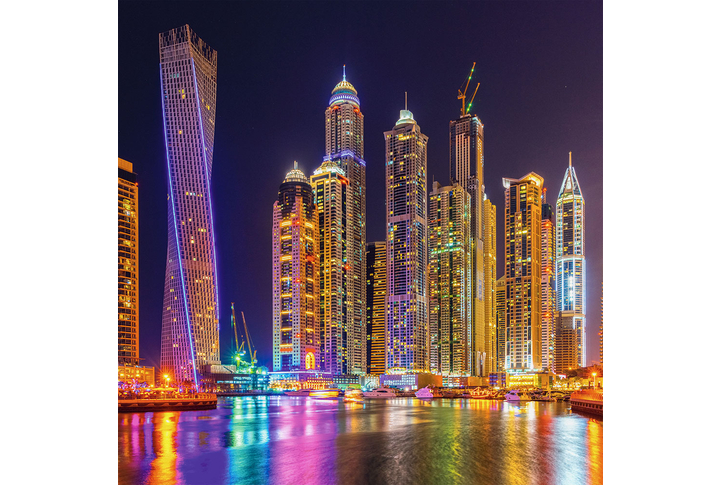 Фотообои «Вид ночного города Дубая в неоновых огнях»