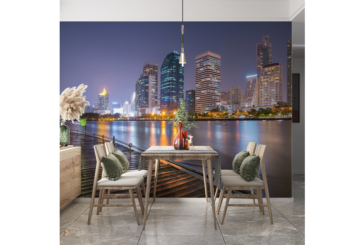 Фотообои «Дубай, ночной город на набережной» в интерьере