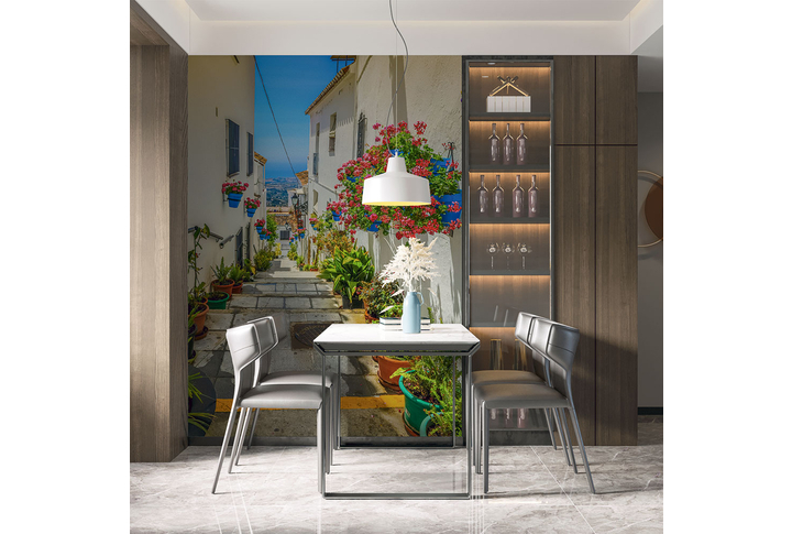 Фотообои «Улочка старого города в цветах» в интерьере