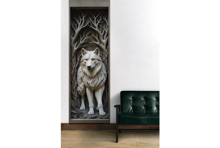 Фотообои «Волк среди деревьев под барельеф» в интерьере