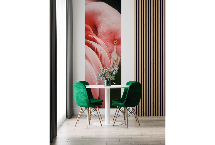 Фотообои «Розовый фламинго под крылом» в интерьере
